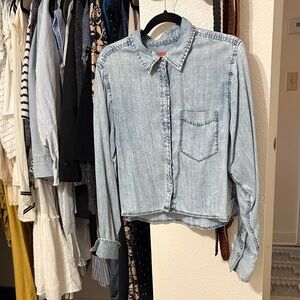 GAPStudio Draped Light Blue Denim Button-Down Cropped Shirt